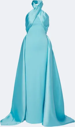 Solace London Rumi halterneck satin-trimmed cr&ecirc;pe gown