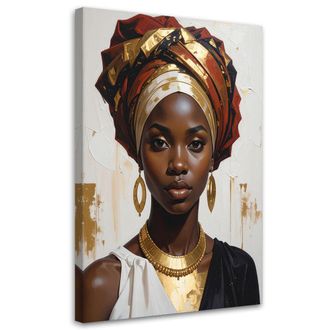 Feeby Impresi&oacute;n De Imagen, Retrato De Una Mujer En Estilo &Eacute;tnico Africano Con Detalles Dorados Y Turbante, 80x120