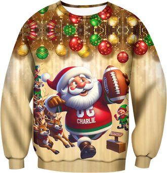 Generic Mens Christmas Sweatshirt Funny Santa Xmas Print Casual Tops Long Sleeve Crew Neck Jumpers Winter Comfy Activewear Tops for Holiday Party