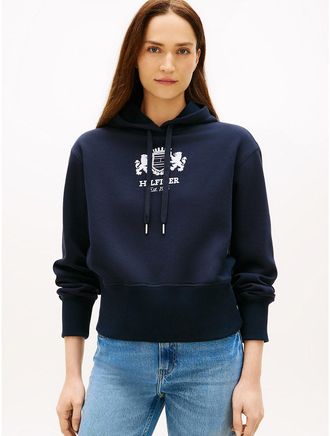 Tommy Hilfiger Womens Badge Crest Logo Brushed-Back Hoodie - Navy - XXL