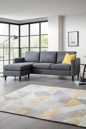 Julian Bowen Marant Upholstered 3 Seater Sofa with Chaise Footstool in Grey