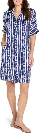 Nic+Zoe Devon Shibori Stripe Short Sleeve Shirtdress in Indigo Multi at Nordstrom, Size X-Large