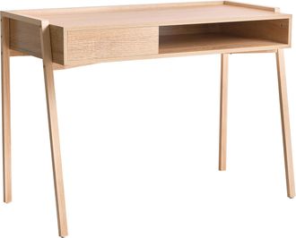 Beliani Escritorio Minimalista Oficina En Casa Con Estante Y Caj&oacute;n Tablero Aglomerado Patas De Hierro 107 X 48 Cm Marr&oacute;n Claro Kofoten