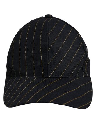 Dolce & Gabbana HAT10075 Gold Pinstriped Cotton Baseball Cap - Black