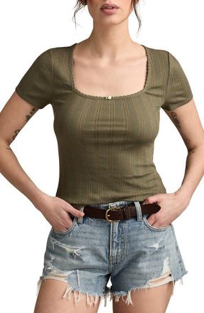 Lucky Brand Pointelle Square Neck Top in Dusty Olive at Nordstrom, Size Medium