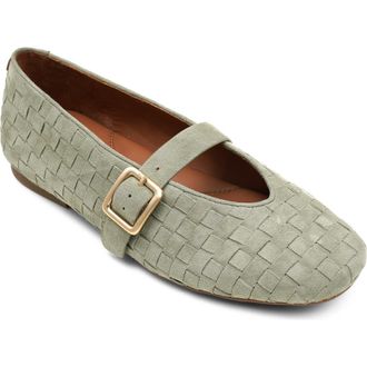 Gentle Souls Winifred Woven Mary Jane Flat in Silver Sage Suede at Nordstrom, Size 5.5
