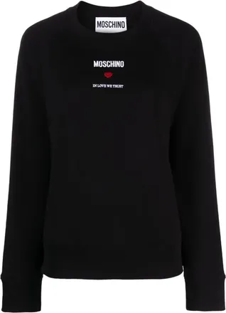 Moschino Black Relaxed Fit Cropped Cotton Logo Sweatshirt