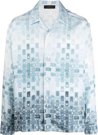 Amiri Gradient Tape-print silk shirt - men - Silk - L - Blue