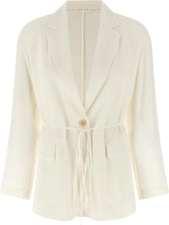 Brunello Cucinelli Silk Cr&ecirc;pe Blazer Jasje - Dames - Blazers - Beige - S - Jassen