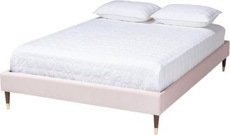 Design Studios Volden Glam And Luxe Light Pink Velvet Wood Bed Frame