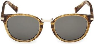 Ermenegildo Zegna 51mm Round Sunglasses in Shiny Transparent Brown at Nordstrom