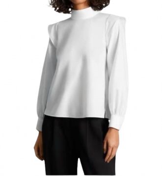 Everlane Wing Shoulder Mockneck Cotton Blouse In White