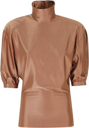 Paco Rabanne Gestructureerde Jersey Top met Plooi Details - Dames - Blouses - Bruin - 2XS - Overhemden