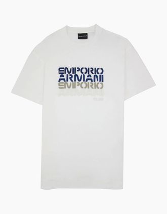 Emporio Armani Mens Emporio Armani Tencel Blend T-shirt With Felt Lettering White - Size: 40