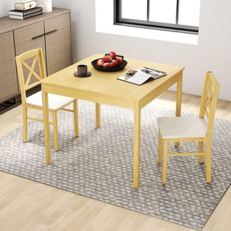 Costway Costway 3 PCS Dining Table & Chairs Set Wooden Kitchen Table w/ 2 Chairs in Natural