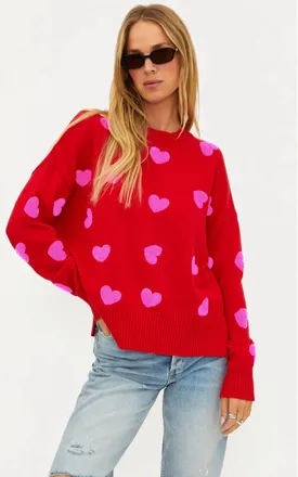 Beach Riot Callie Sweater In Royal Red Hearts