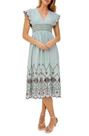 Rails Roxanne Eyelet Embroidered Cotton Midi Dress in Ocean Palms Embroidery at Nordstrom, Size X-Large