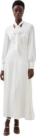 Karen Millen Jersey Ponte Georgette Mix Maxi Dress in Ivory at Nordstrom, Size X-Small