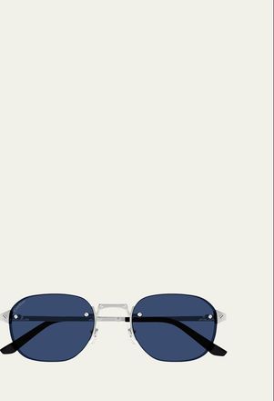 Cartier Mens CT0459SM Rimless Metal Round Sunglasses