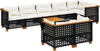 vidaXL Set De Sof&aacute;s De Jard&iacute;n 8 Piezas Y Cojines Rat&aacute;n Sint&eacute;tico Negro Vidaxl