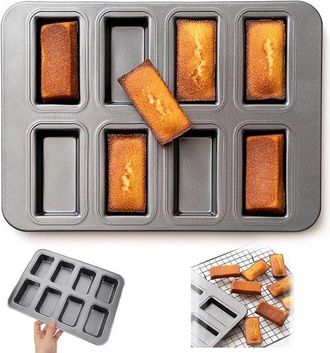 OEM Mini Tortiera - Teglia Financier In Metallo A 8 Fori - 25,5 X 20 Cm - Rivestimento Antiaderente - Teglia In Acciaio Al Carbonio Per Alimenti