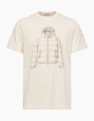 Moncler Mens Printed Cotton T-Shirt Beige - Cream - Size: 38