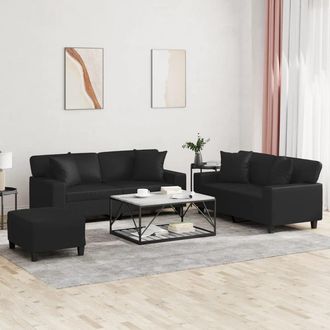 vidaXL Vidaxl - Juego De Sof&aacute;s Con Cojines 3 Piezas Cuero Sint&eacute;tico Negro