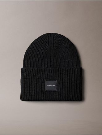 Calvin Klein Woven Logo Patch Beanie - Black