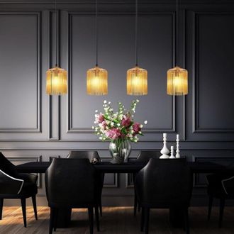 Nowa Lampada a sospensione oro Lampada da tavolo Lampada a sospensione Lampada da sala da pranzo ambra, metallo acrilico, 4x attacco E14, LxLxH 87x12x133