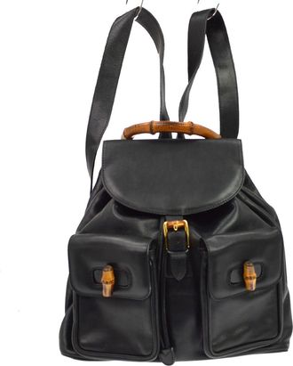 Gucci Vintage Bamboo Leather Black Leather Backpack Bag (Pre-Owned)