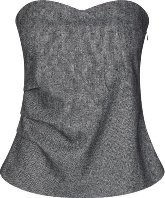 Second Female Zwarte Smock Top met Zijrits - Dames - Tops zonder mouwen - Grijs - M - Tops