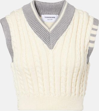 Thom Browne Gilet cropped in lana a trecce