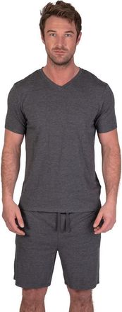 Light & Shade Mens Top and Short Bottoms Pyjama Set, Charcoal Marl, XXL