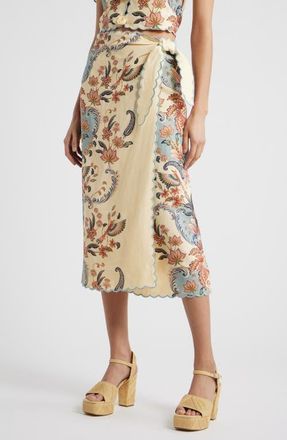 Farm Rio Boho Beauty Wrap Linen Maxi Skirt in Boho Beauty Butter at Nordstrom, Size Xx-Small