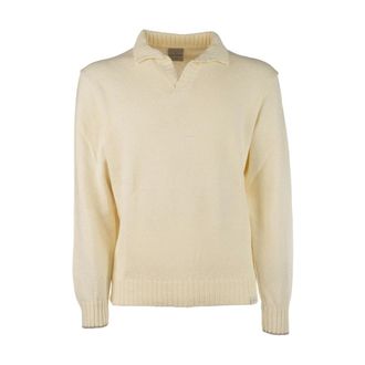 Paul & Shark Paul & Shark, V-neck Knitwear, male, White, Size: XL Open-collar Sweater in Boucl&eacute; Cotton