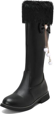 Generic Womens Flat Heel Knee High Snow Boots Comfort Round Toe Side Zipper Warm Winter Party Dress Shoes (Black,5.5)