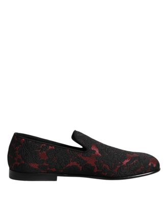 Dolce & Gabbana Red Black Jacquard Slip On Men Loafers Mens Shoes