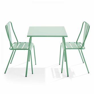 Oviala Mesa de jard&iacute;n cuadrada y 2 sillas de bistr&oacute; verde salvia