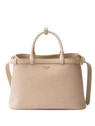 Prada Medium leren shopper met gesp - Beige