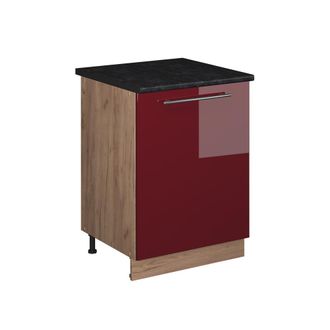 Vicco Mueble Bajo De Cocina Fame-line, Rojo Burdeos Alto Brillo/roble Dorado, 60 Cm 1 Puerta Con Encimera, Vicco