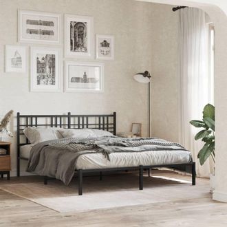 Berkfield Home Metal Bed Frame without Mattress with Headboard Black 150x200cm | Size: 150x200 cm
