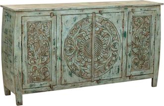 Wanderlust Deco Aparador de madera tallada acabado artesanal 165x40x90h cm