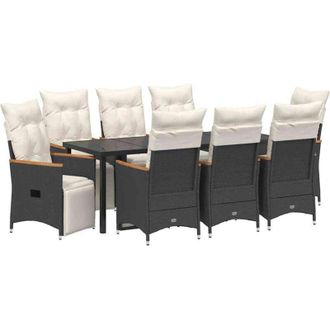 vidaXL Conjunto De Comedor De Jard&iacute;n 9 Pcs Negro Rat&aacute;n Sint&eacute;tico Vidaxl