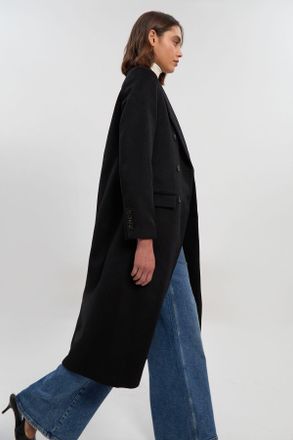 Karen Millen Womens Brushed Wool Double Breasted Tailored Midi Coat - Black - Size 12 UK