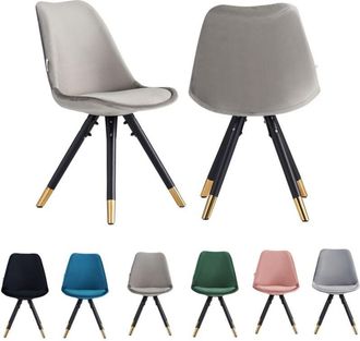 Life Interiors Set of 2 Dark Grey Sofia Ergonomic Modern Dining Chairs Upholstered in Velvet, Metal Legs with Gold End Tips