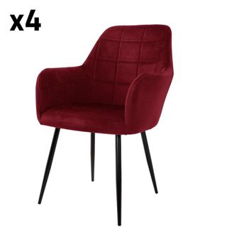 ECD Germany Juego de 4 sillas de comedor, burdeos, con respaldo y apoyabrazos