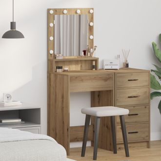 Berkfield Home LED Lighted Dressing Table in Artisan Oak, 50x41x135 cm in Brown | Size: 50 x 41 x 135 cm