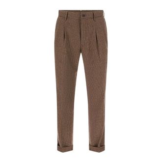 Incotex Pantalone in misto lana ricamata - Heren - Broeken - Bruin - Maat: W33 Wol