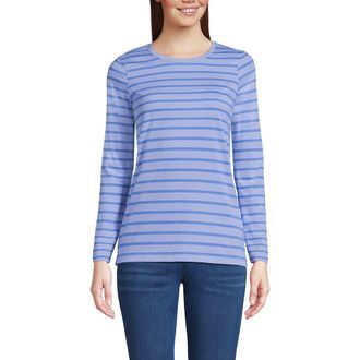 Lands End Relaxed Supima Cotton Long Sleeve Crew Neck T-Shirt in Light Cornflower Dual Stripe at Nordstrom, Size X-Large