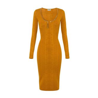 Elisabetta Franchi Gebreide jurk met slangenmotief - Dames - Jurken - Oranje - Maat: M Viscose